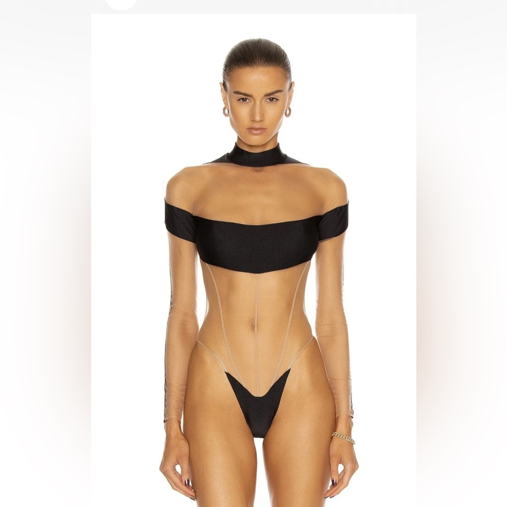 Mugler Long Sleeve Bodysuit Chocolate & Nude 01 Paneled